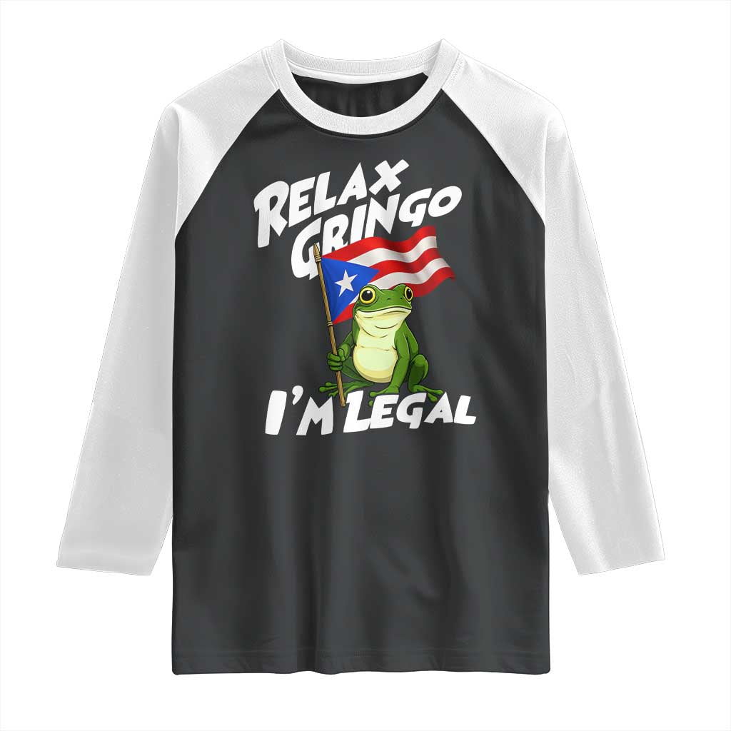 Funny Relax Gringo I Am Legal Raglan Shirt Puerto Rico Flag Coqui Frog TS11 Black White Print Your Wear