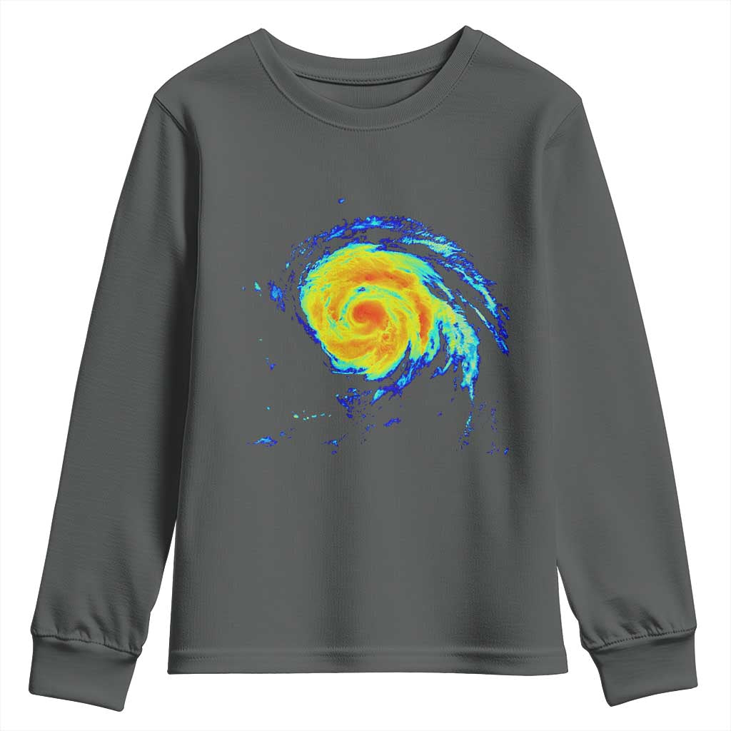 Hurricane Erin Youth Sweatshirt Meteorologist Weather Radar Storm Chasing TS11 Dark Heather Print Your Wear