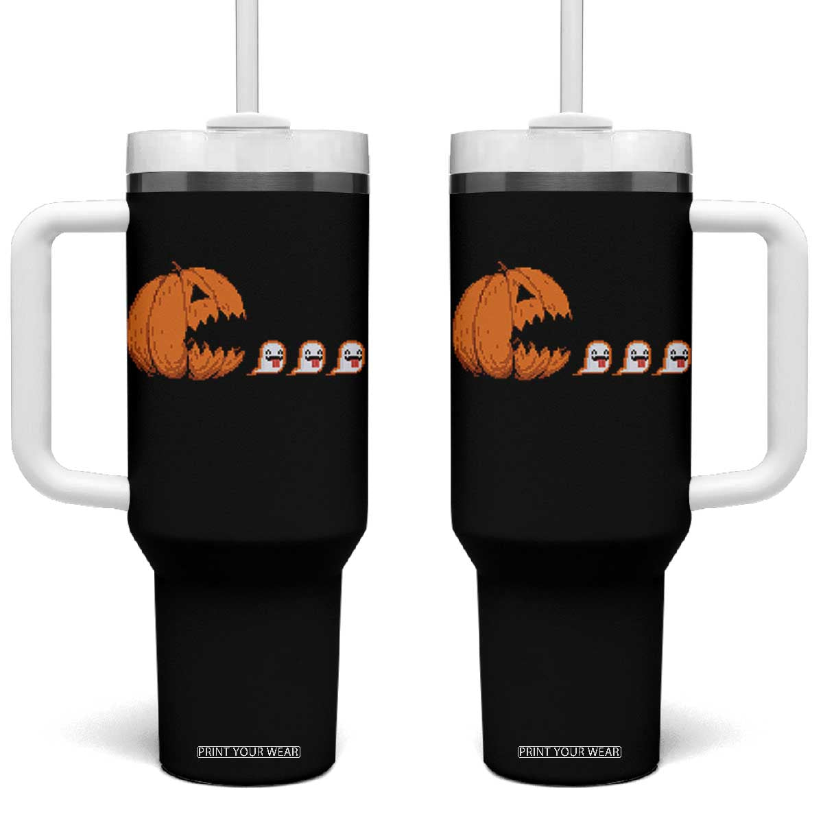 Funny Halloween Gamer Video Gaming Pumpkin Ghost Tumbler With Handle TS11 One Size: 40 oz Black Print Your Wear