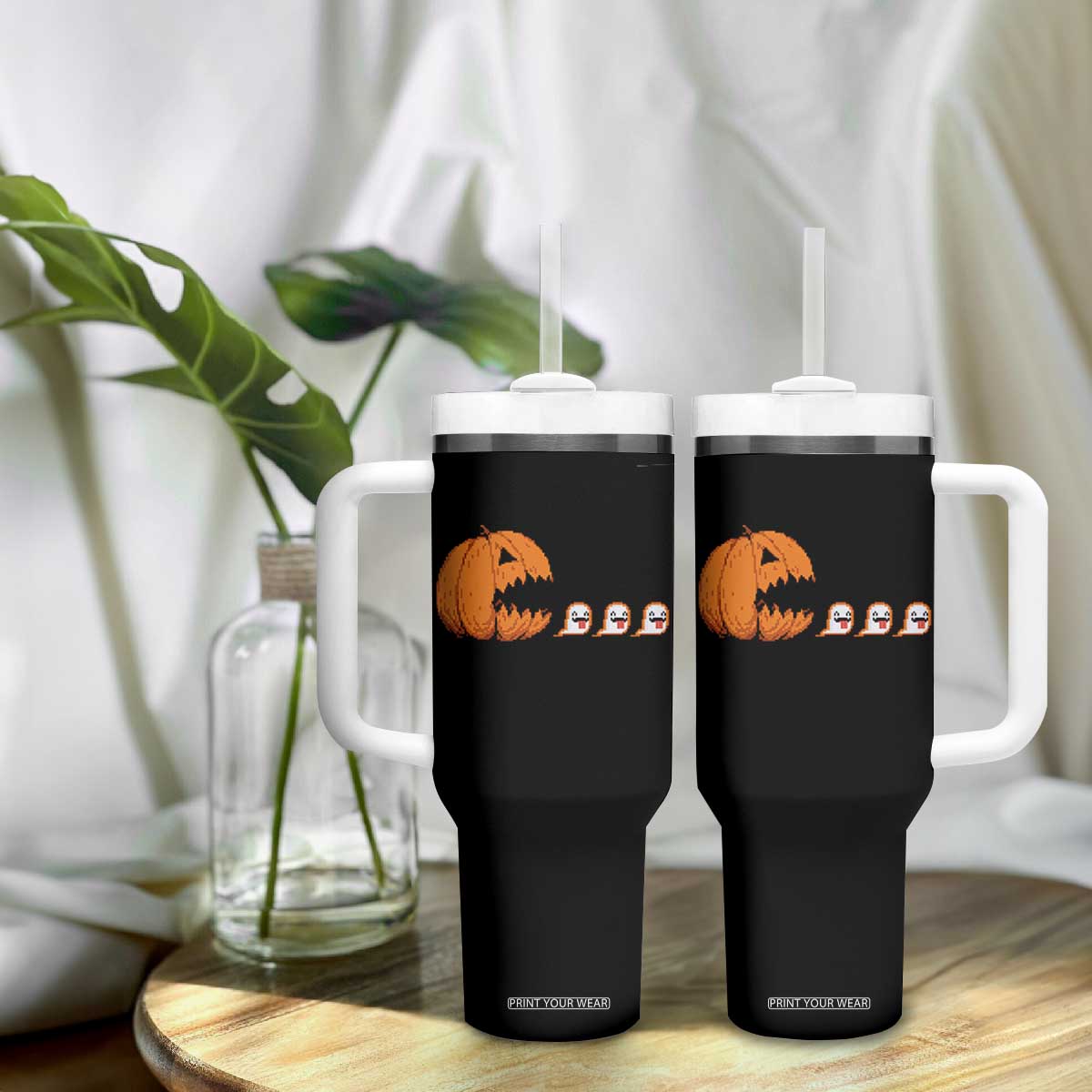 Funny Halloween Gamer Video Gaming Pumpkin Ghost Tumbler With Handle TS11 Print Your Wear