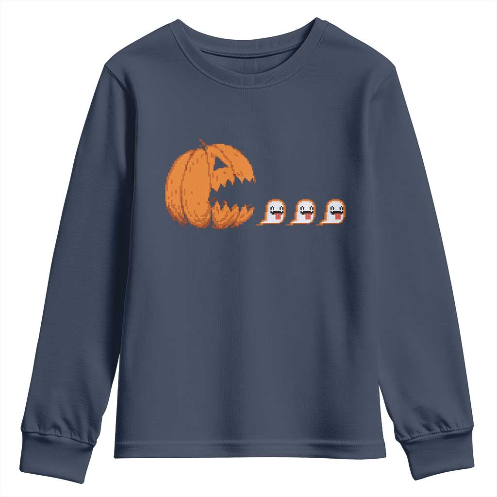 Funny Halloween Gamer Video Gaming Pumpkin Ghost Youth Sweatshirt TS11 Navy Print Your Wear