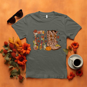 Cowboy Fall Season Thanksgiving Western Boots Pumpkin T Shirt TS11 Military Green Print Your Wear