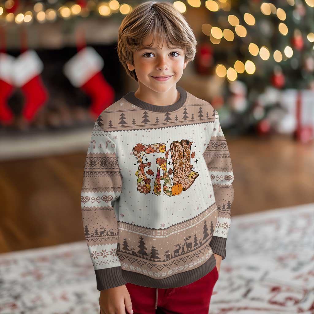 Cowboy Fall Season Thanksgiving Western Boots Pumpkin Ugly Christmas Sweater TS11 Mocha Mousse Print Your Wear