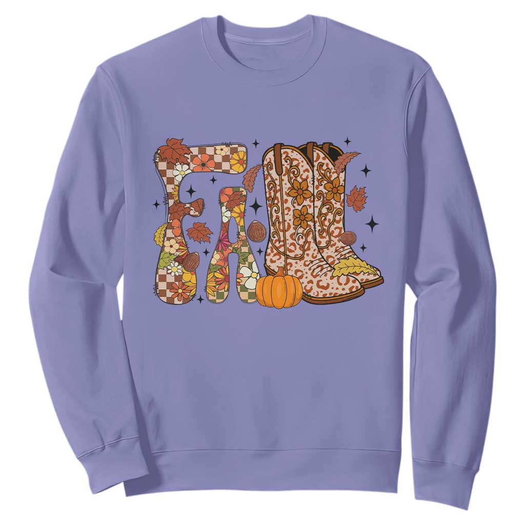 Cowboy Fall Season Thanksgiving Western Boots Pumpkin Sweatshirt TS11 Violet Print Your Wear