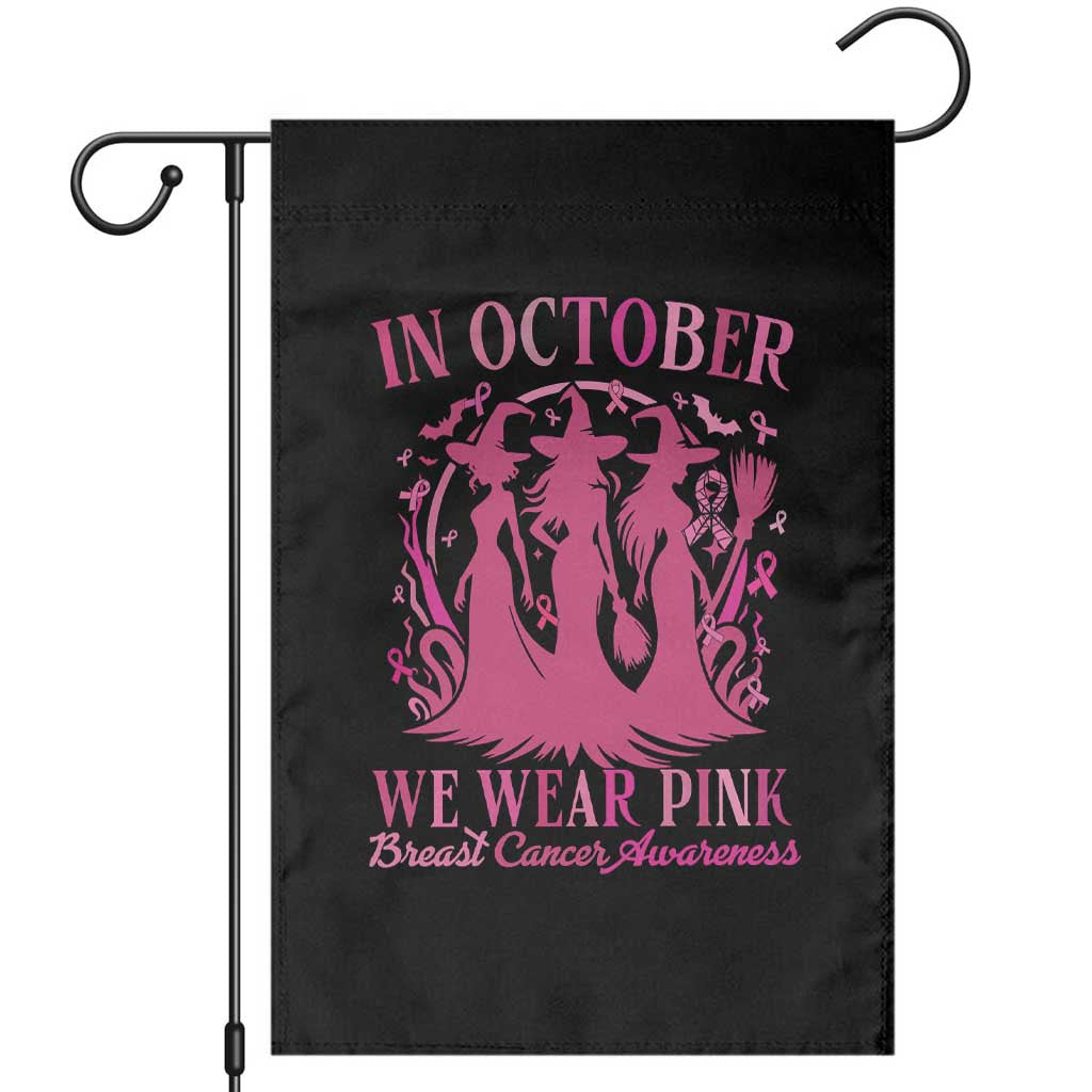 Breast Cancer Halloween Witch Garden Flag In October We Wear Pink Ribbon