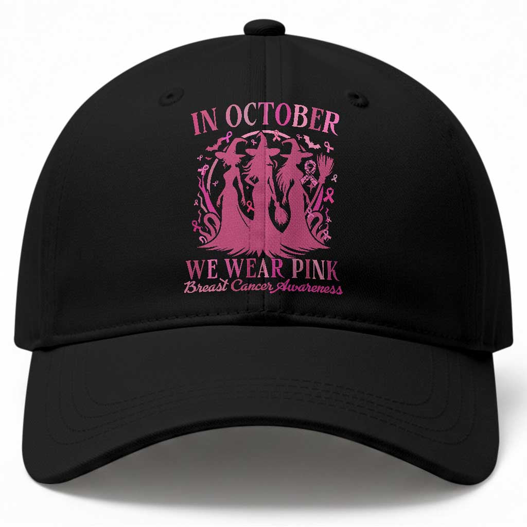 Breast Cancer Halloween Witch Baseball Cap In October We Wear Pink Ribbon
