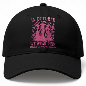 Breast Cancer Halloween Witch Baseball Cap In October We Wear Pink Ribbon