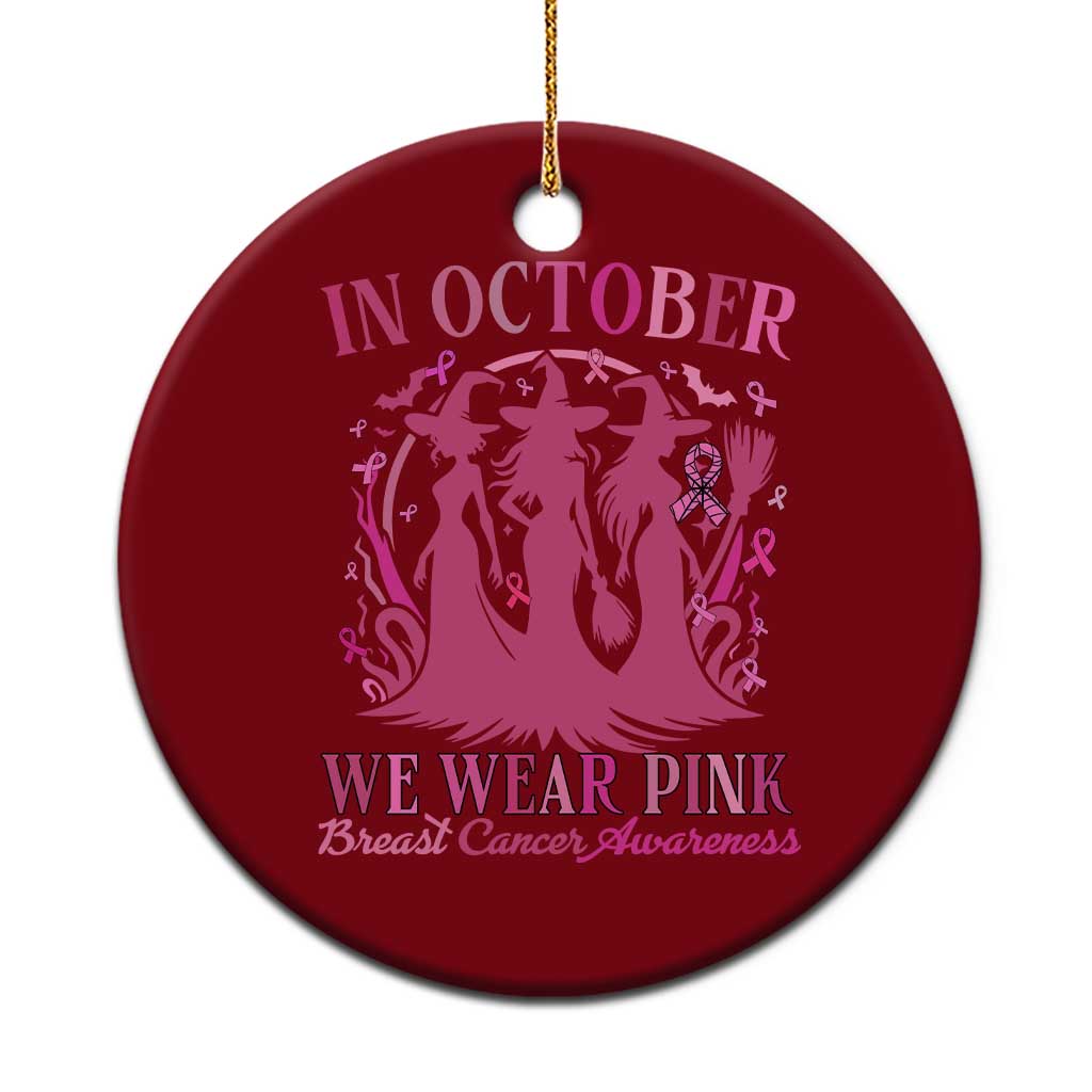 Breast Cancer Halloween Witch Ceramic Ornament In October We Wear Pink Ribbon