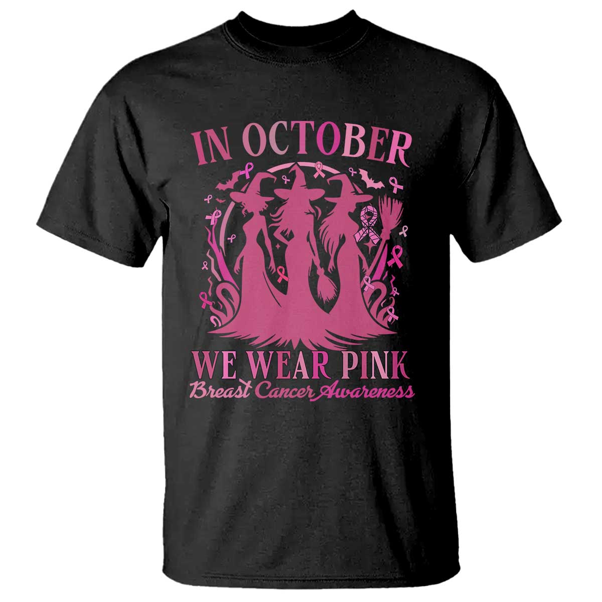 Breast Cancer Halloween Witch T Shirt In October We Wear Pink Ribbon