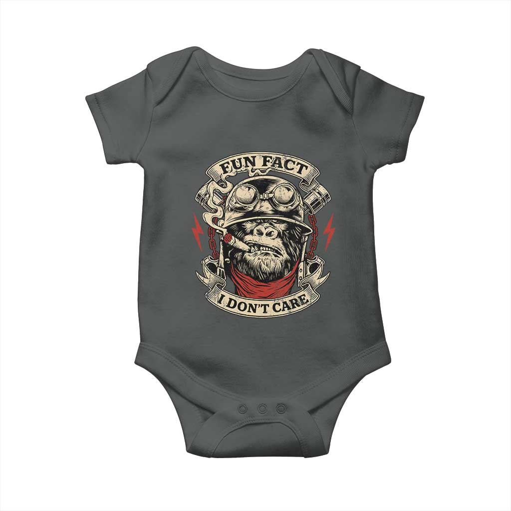 Fun Fact I Dont Care Baby Onesie Funny Smoking Gorilla Sarcastic TS11 Dark Heather Print Your Wear