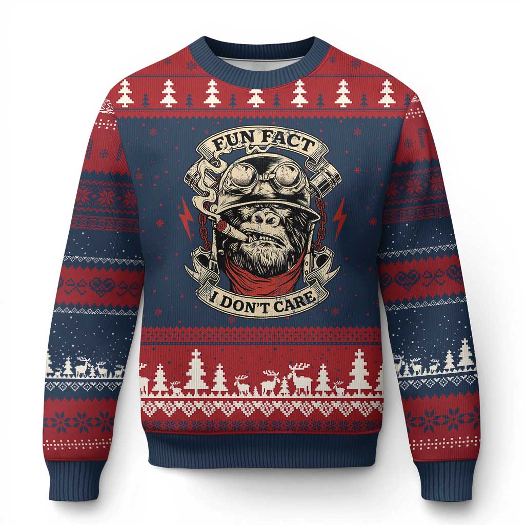 Fun Fact I Dont Care Ugly Christmas Sweater Funny Smoking Gorilla Sarcastic TS11 Navy Red Print Your Wear