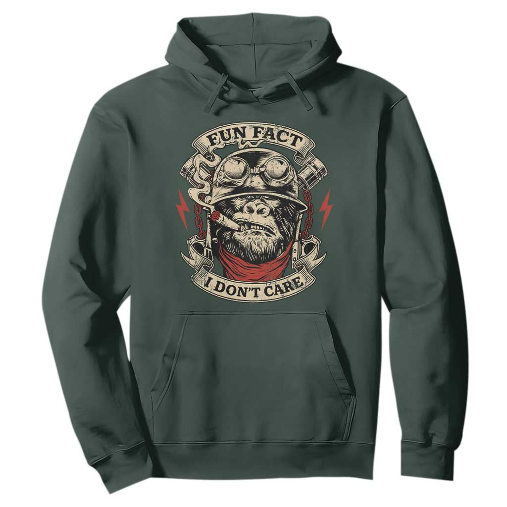 Fun Fact I Dont Care Hoodie Funny Smoking Gorilla Sarcastic TS11 Dark Forest Green Print Your Wear