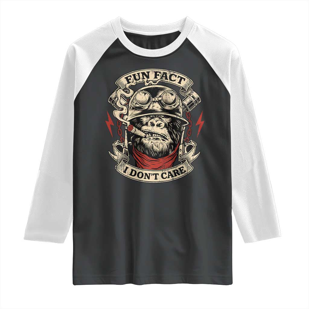 Fun Fact I Dont Care Raglan Shirt Funny Smoking Gorilla Sarcastic TS11 Black White Print Your Wear