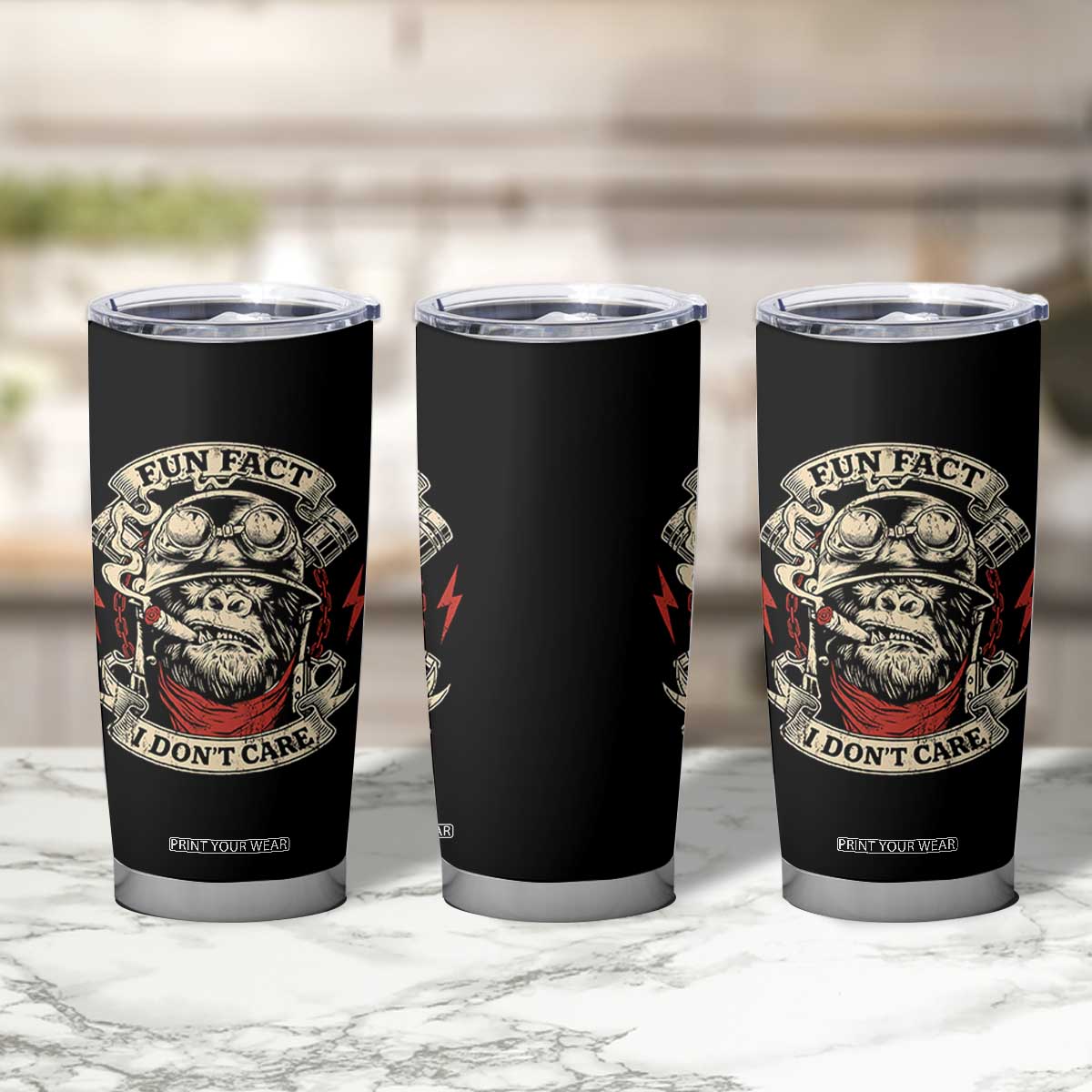 Fun Fact I Dont Care Tumbler Cup Funny Smoking Gorilla Sarcastic TS11 Print Your Wear