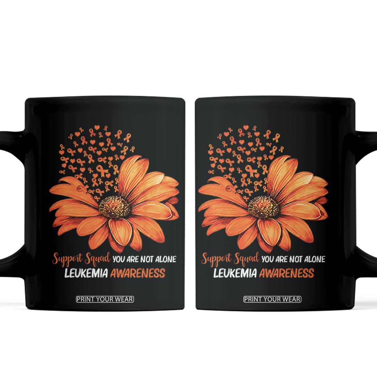 Leukemia Support Squad You Are Not Alone Coffee Mug Orange Sunflower Ribbon