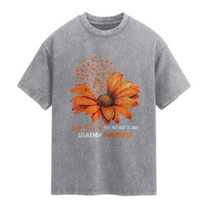Leukemia Support Squad You Are Not Alone Washed Cotton T-Shirt Orange Sunflower Ribbon