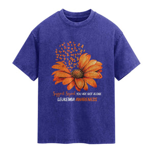 Leukemia Support Squad You Are Not Alone Washed Cotton T-Shirt Orange Sunflower Ribbon