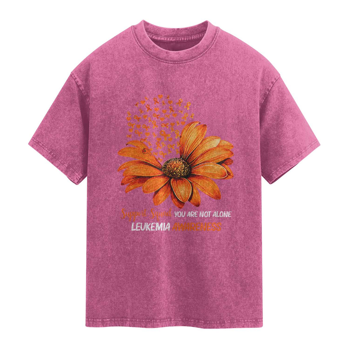 Leukemia Support Squad You Are Not Alone Washed Cotton T-Shirt Orange Sunflower Ribbon
