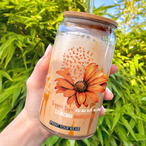 Leukemia Support Squad You Are Not Alone Glass Can Orange Sunflower Ribbon