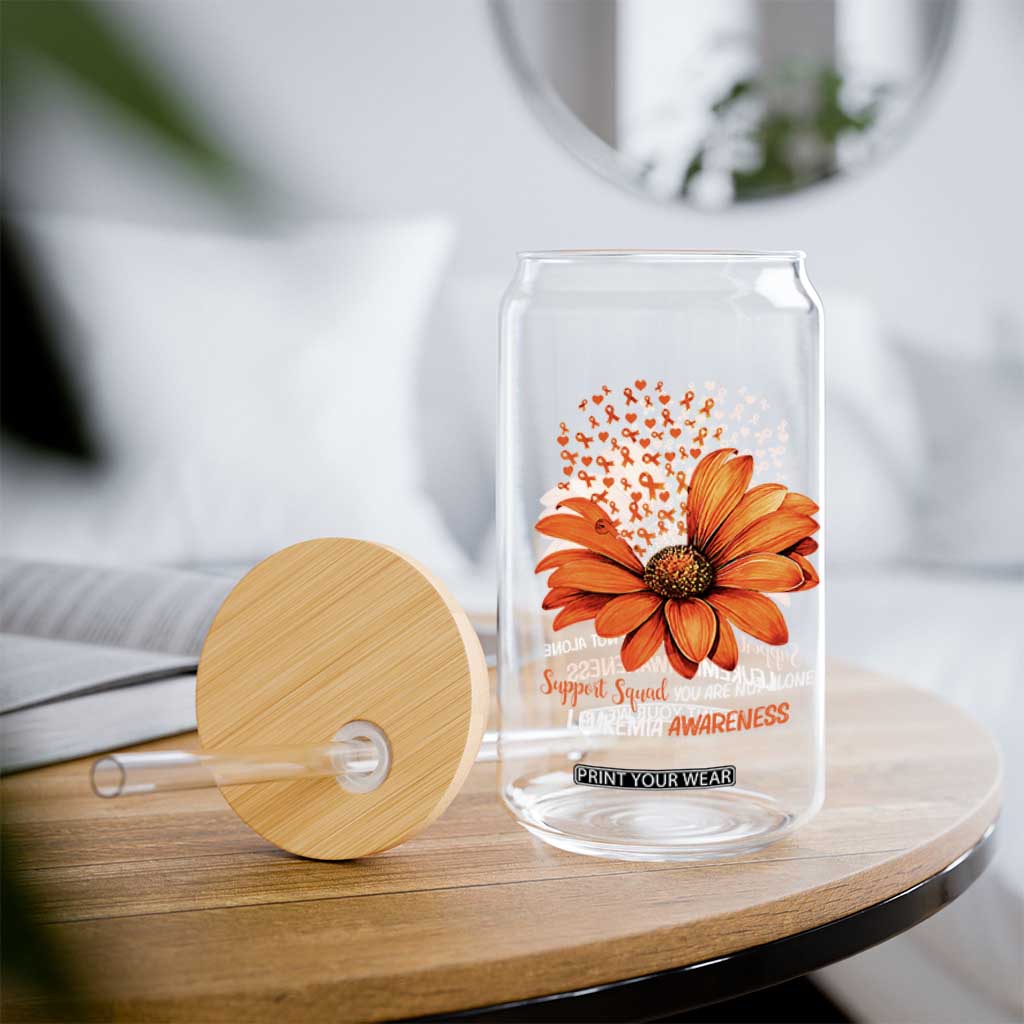 Leukemia Support Squad You Are Not Alone Glass Can Orange Sunflower Ribbon