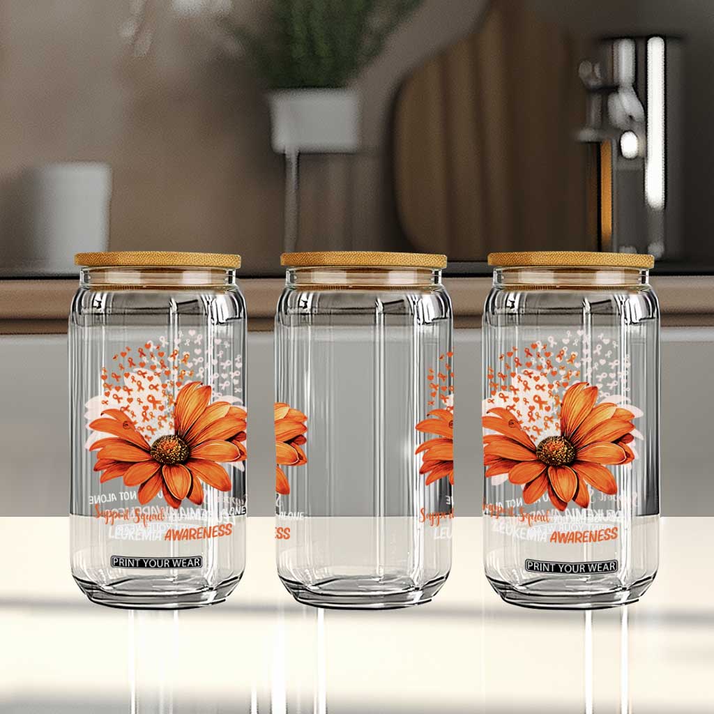 Leukemia Support Squad You Are Not Alone Glass Can Orange Sunflower Ribbon