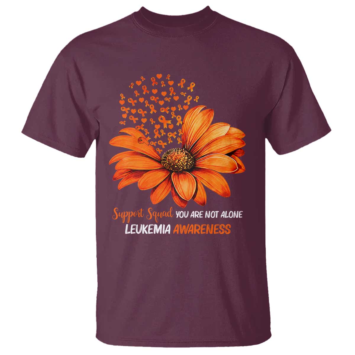 Leukemia Support Squad You Are Not Alone T Shirt Orange Sunflower Ribbon