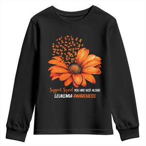 Leukemia Support Squad You Are Not Alone Youth Sweatshirt Orange Sunflower Ribbon
