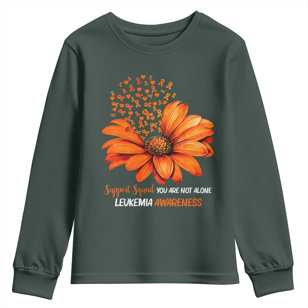 Leukemia Support Squad You Are Not Alone Youth Sweatshirt Orange Sunflower Ribbon