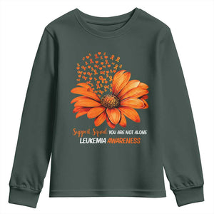 Leukemia Support Squad You Are Not Alone Youth Sweatshirt Orange Sunflower Ribbon