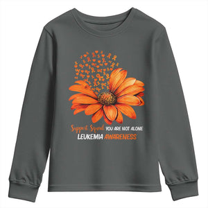 Leukemia Support Squad You Are Not Alone Youth Sweatshirt Orange Sunflower Ribbon