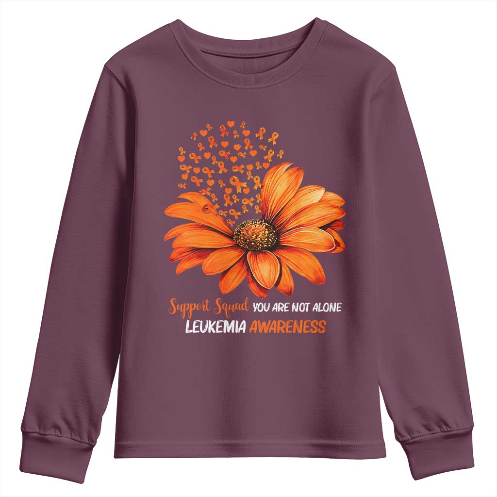 Leukemia Support Squad You Are Not Alone Youth Sweatshirt Orange Sunflower Ribbon