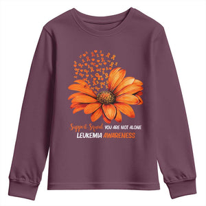 Leukemia Support Squad You Are Not Alone Youth Sweatshirt Orange Sunflower Ribbon