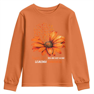 Leukemia Support Squad You Are Not Alone Youth Sweatshirt Orange Sunflower Ribbon