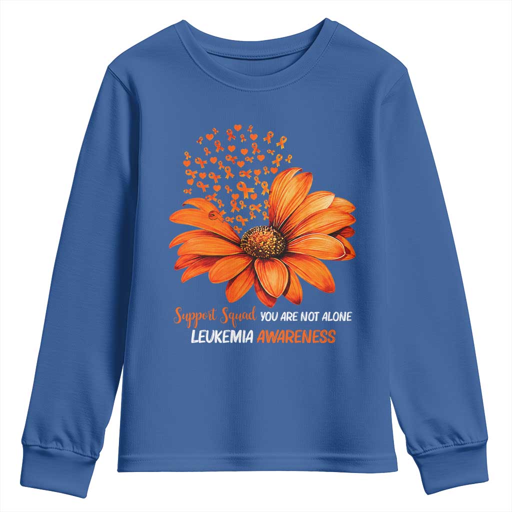 Leukemia Support Squad You Are Not Alone Youth Sweatshirt Orange Sunflower Ribbon