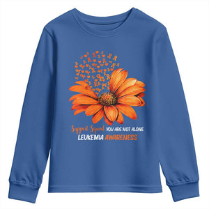 Leukemia Support Squad You Are Not Alone Youth Sweatshirt Orange Sunflower Ribbon