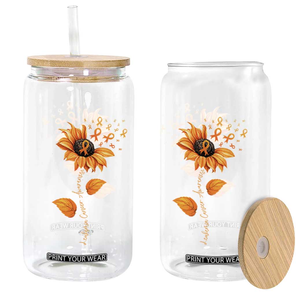 Leukemia Cancer Awareness Sunflower Orange Ribbon Glass Can