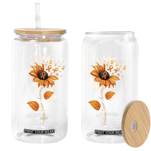 Leukemia Cancer Awareness Sunflower Orange Ribbon Glass Can