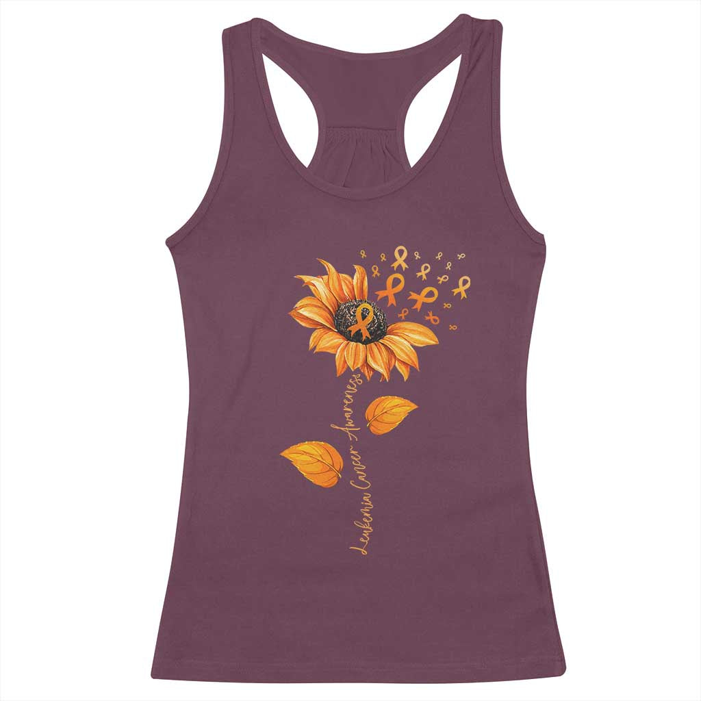 Leukemia Cancer Awareness Sunflower Orange Ribbon Racerback Tank Top