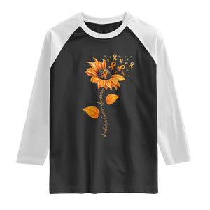 Leukemia Cancer Awareness Sunflower Orange Ribbon Raglan Shirt