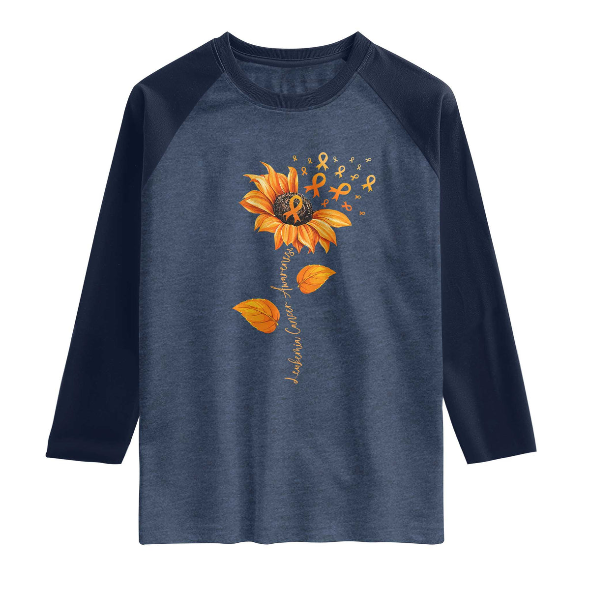 Leukemia Cancer Awareness Sunflower Orange Ribbon Raglan Shirt
