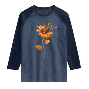 Leukemia Cancer Awareness Sunflower Orange Ribbon Raglan Shirt