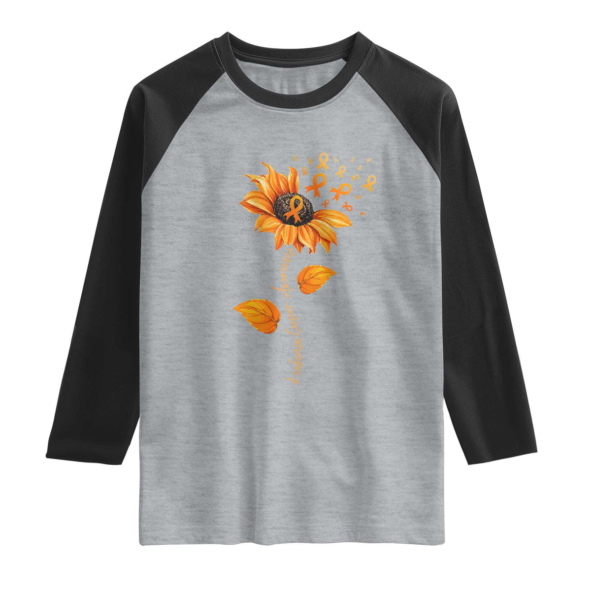 Leukemia Cancer Awareness Sunflower Orange Ribbon Raglan Shirt