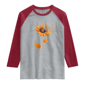 Leukemia Cancer Awareness Sunflower Orange Ribbon Raglan Shirt