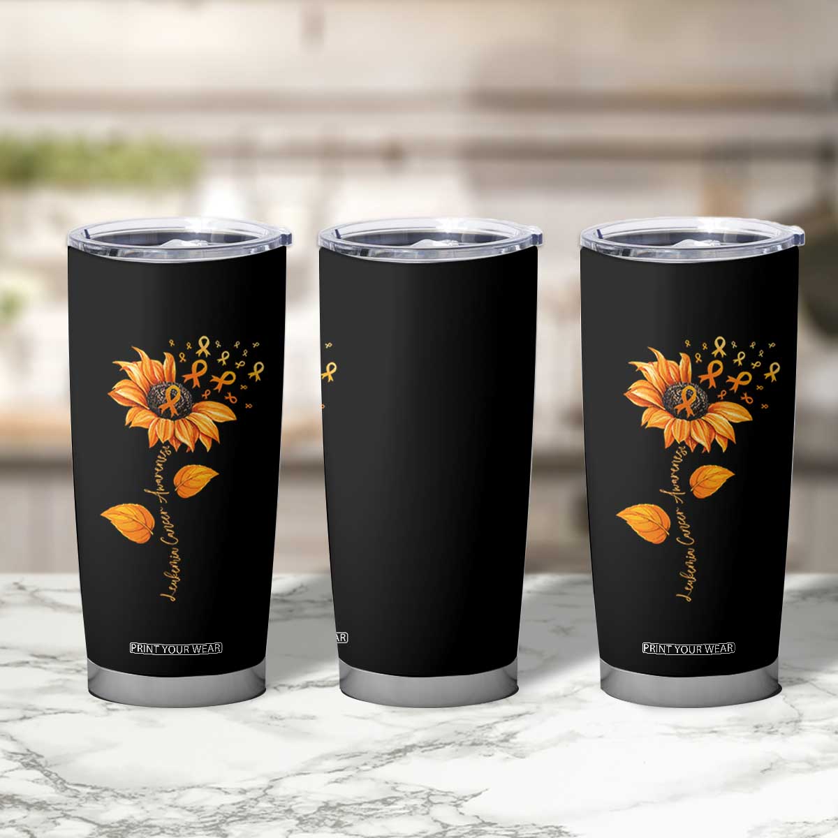 Leukemia Cancer Awareness Sunflower Orange Ribbon Tumbler Cup
