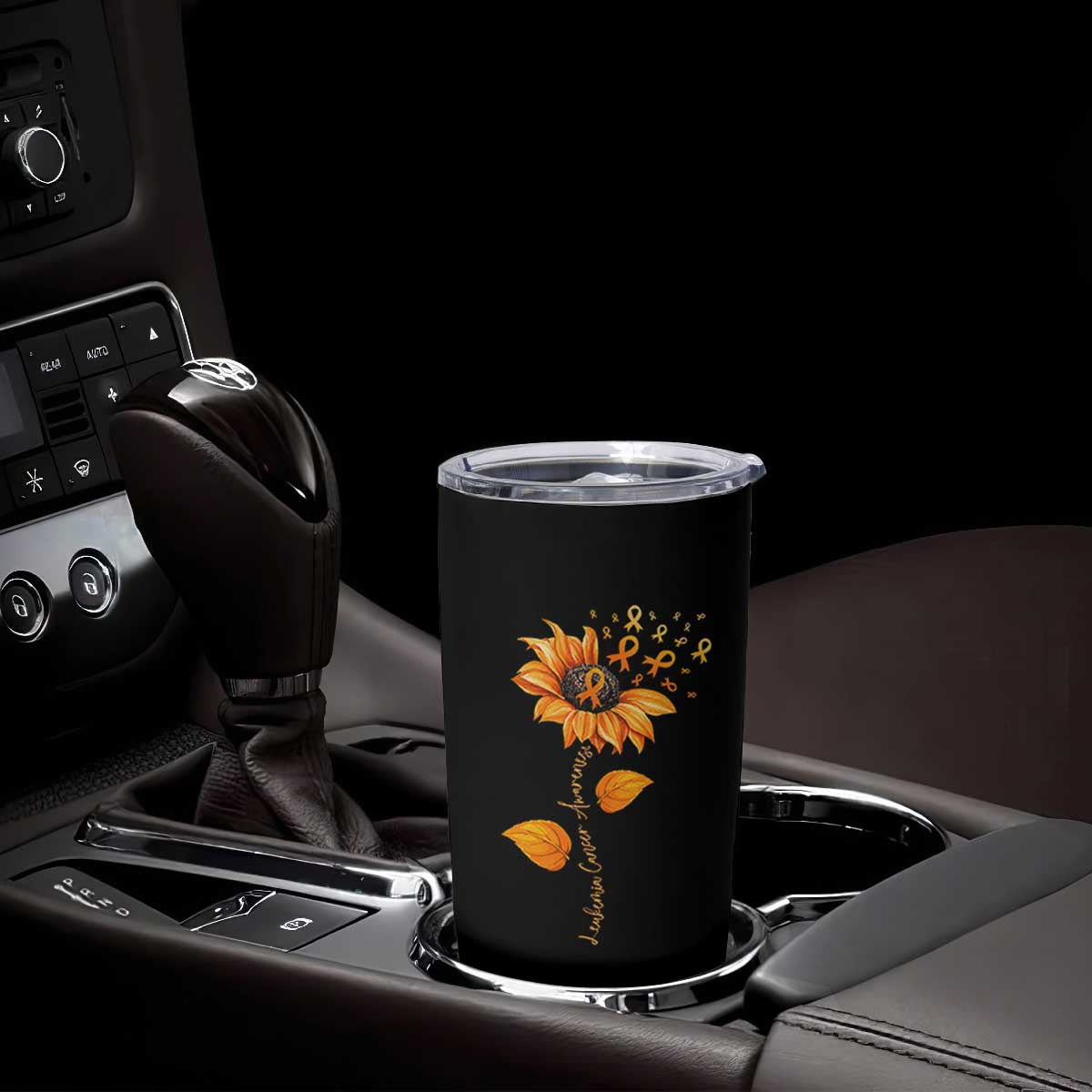 Leukemia Cancer Awareness Sunflower Orange Ribbon Tumbler Cup