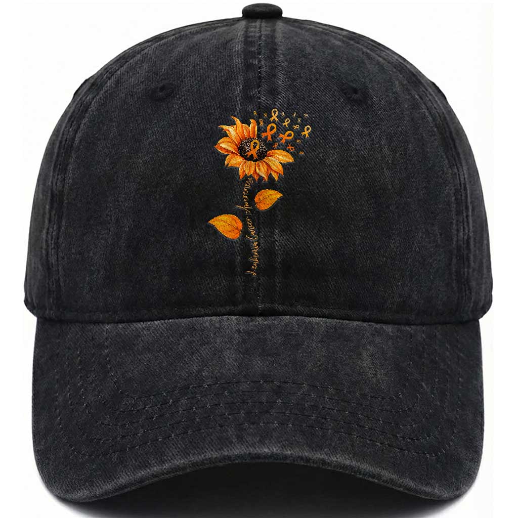 Leukemia Cancer Awareness Sunflower Orange Ribbon Washed Cotton Baseball Cap