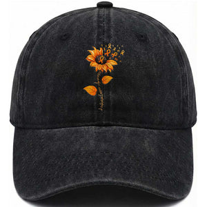 Leukemia Cancer Awareness Sunflower Orange Ribbon Washed Cotton Baseball Cap