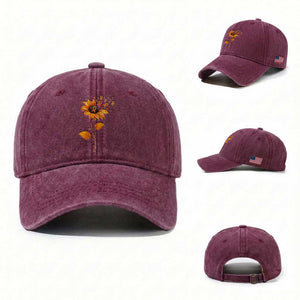 Leukemia Cancer Awareness Sunflower Orange Ribbon Washed Cotton Baseball Cap