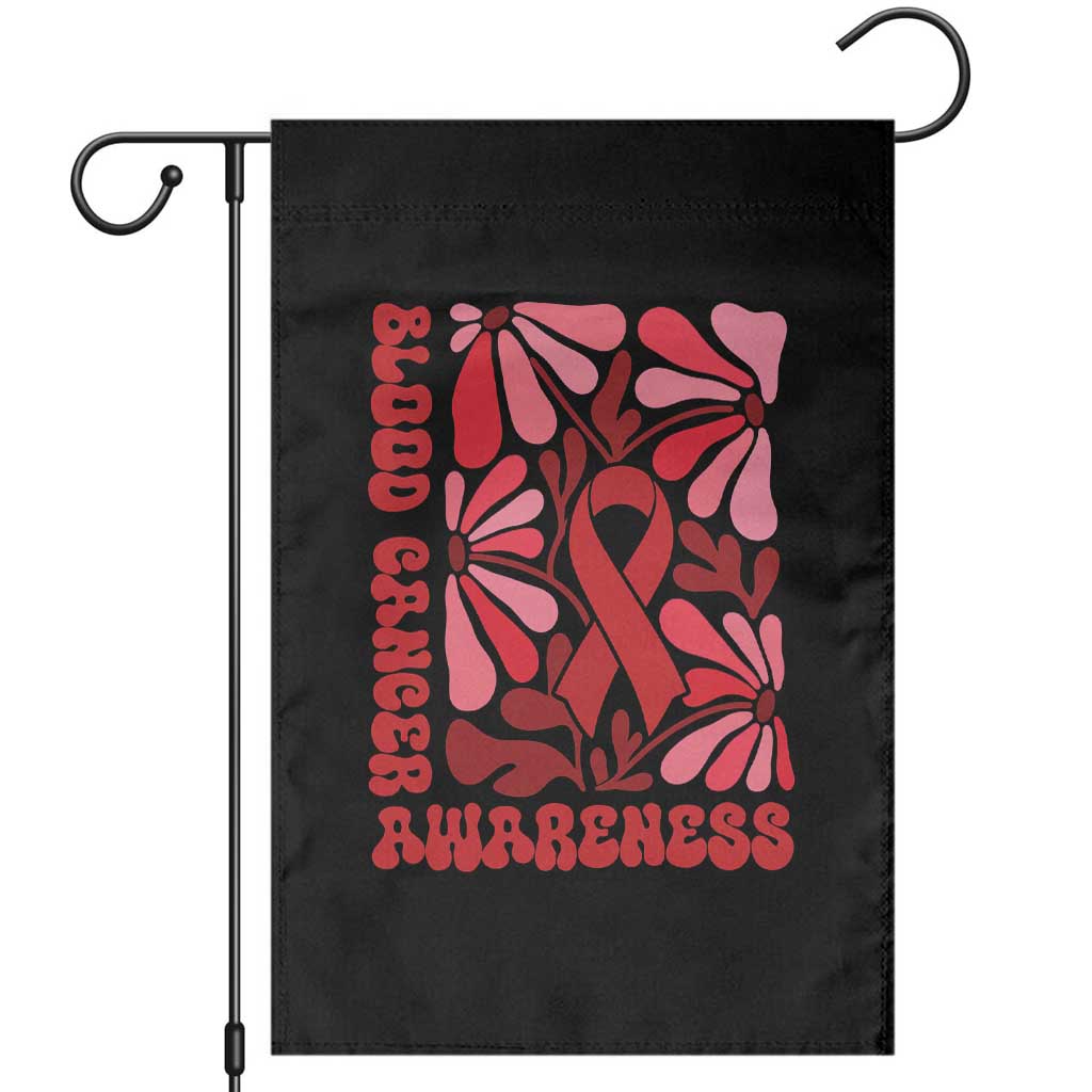 Blood Cancer Awareness Garden Flag Red Ribbon 60s 70s Retro Groovy Flower