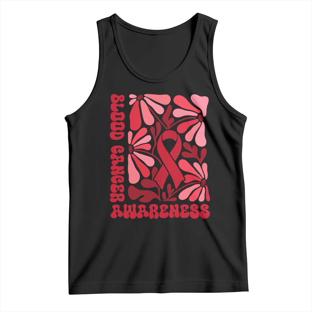 Blood Cancer Awareness Tank Top Red Ribbon 60s 70s Retro Groovy Flower